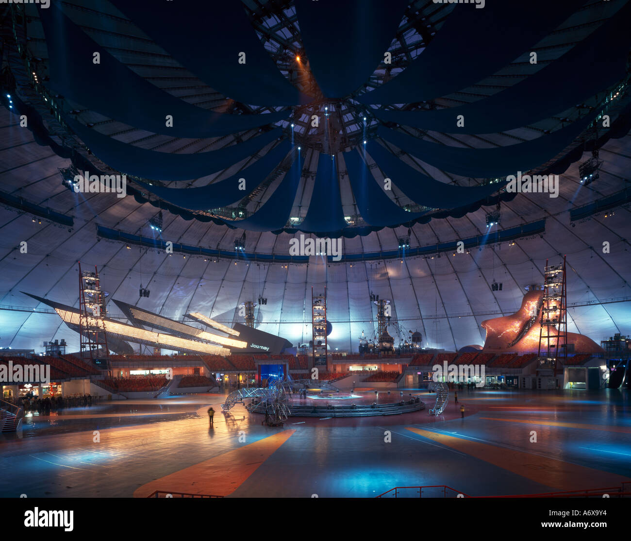 Millennium Dome, Greenwich, London, 2000. Interior View of Journey and Body Zones. Architect: Richard Rogers Stock Photo
