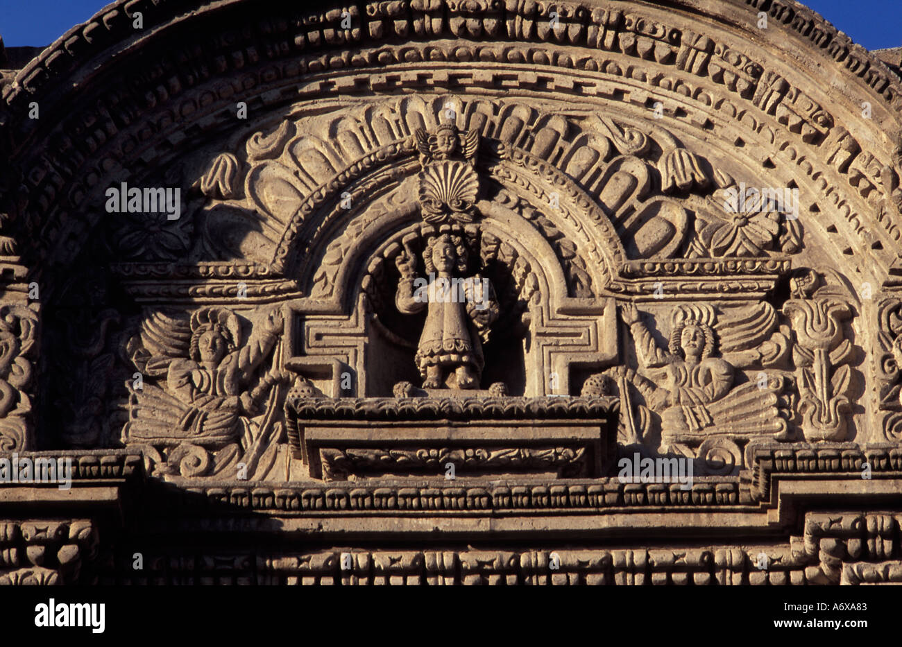 Ornate fa ade La Compana Arequipa Peru Side portal Example of the florid  Mestizo style Stock Photo - Alamy