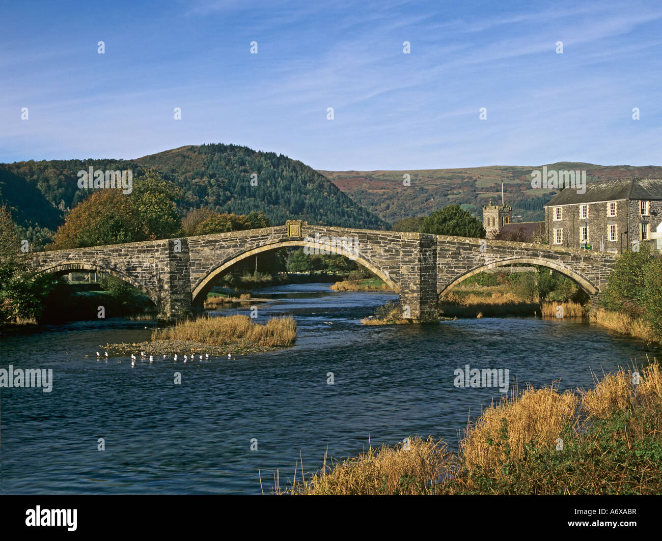LLANRWST CONWY NORTH WALES UK The 15thc Pont Fawr across the River
