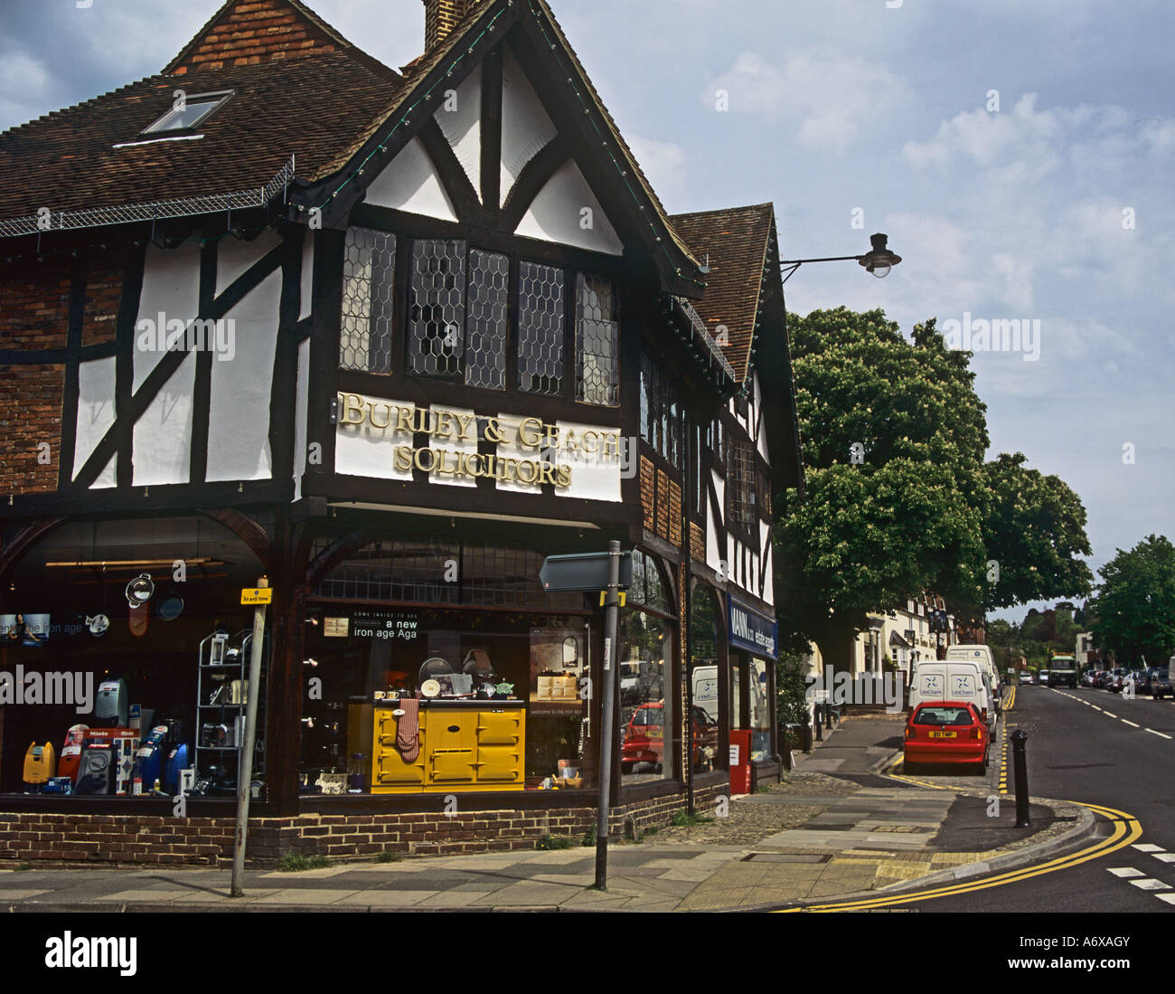 HASLEMERE SURREY UK May Half timbered building in High Street Stock Photo