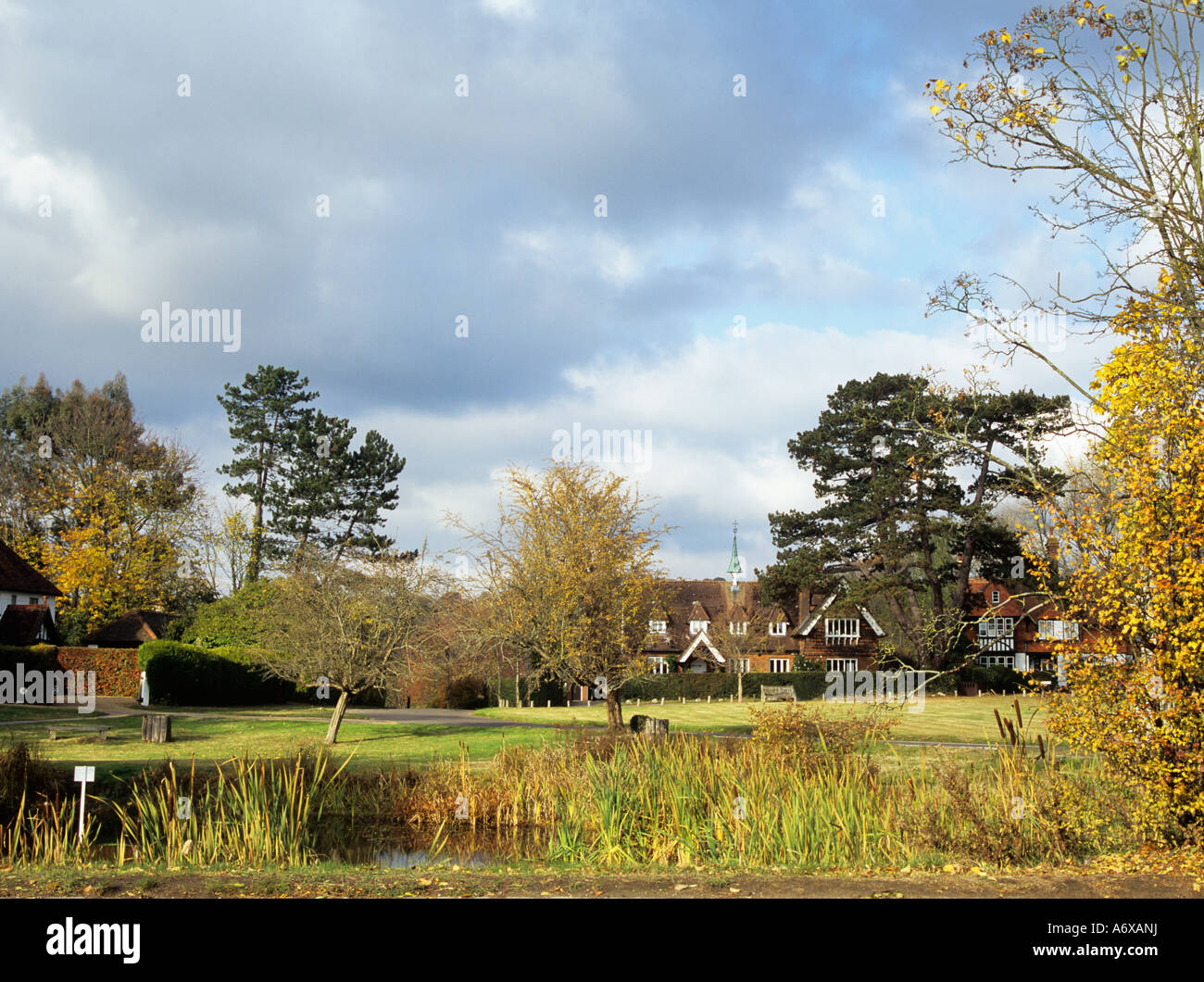 BUCKLAND SURREY UK November Looking across the village pond towards