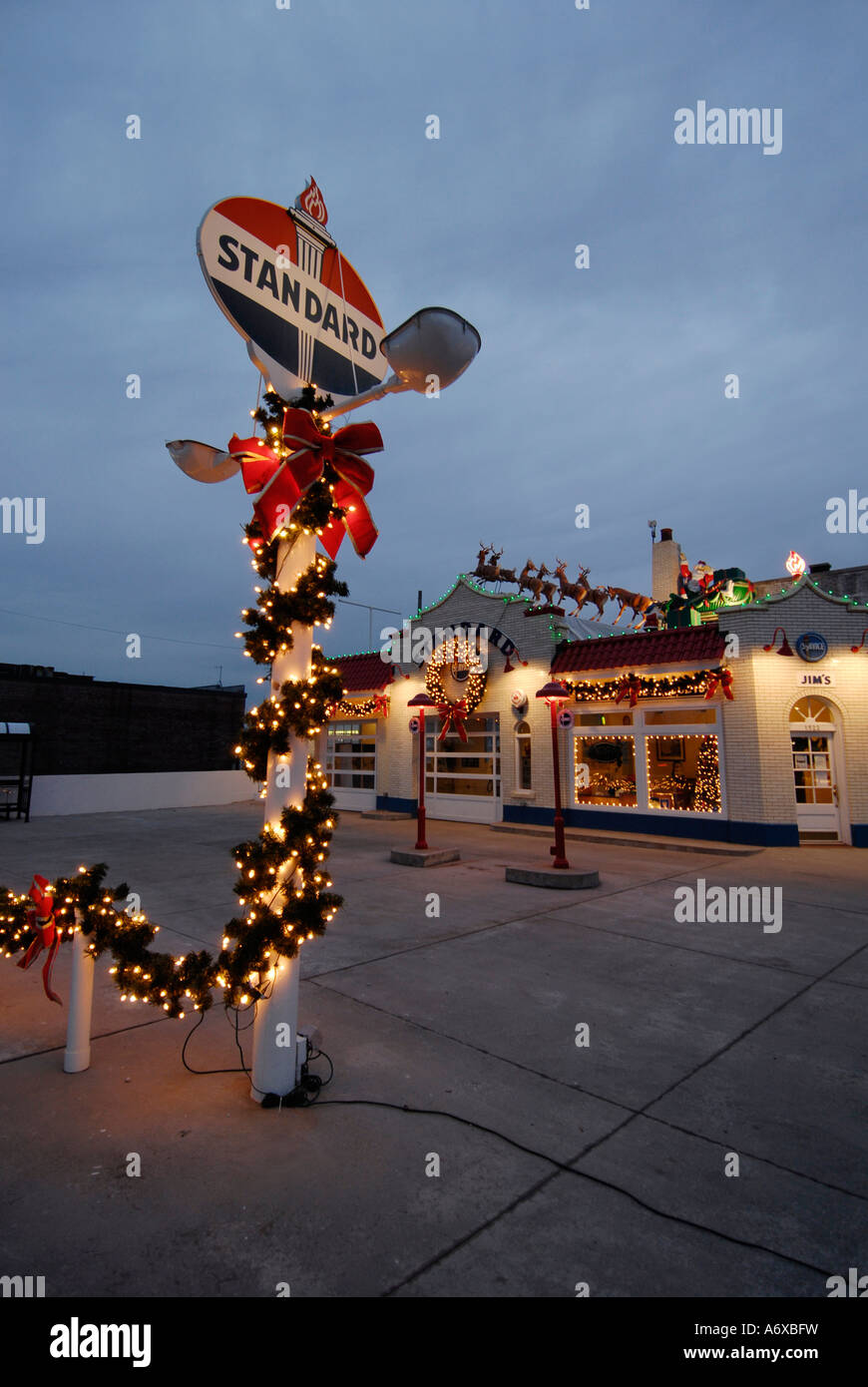 circa 1950 s Standard Gas Station decorated for the Christmas season Open Gas Stations Christmas Day