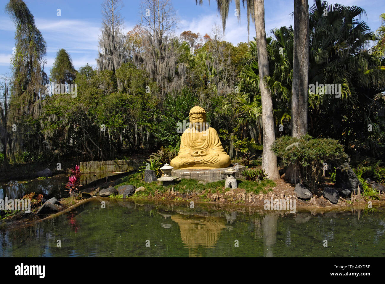 Buddha in Japanese Garden in Botanical Gardens at Cypress Gardens Winter Haven Florida US Stock Photo