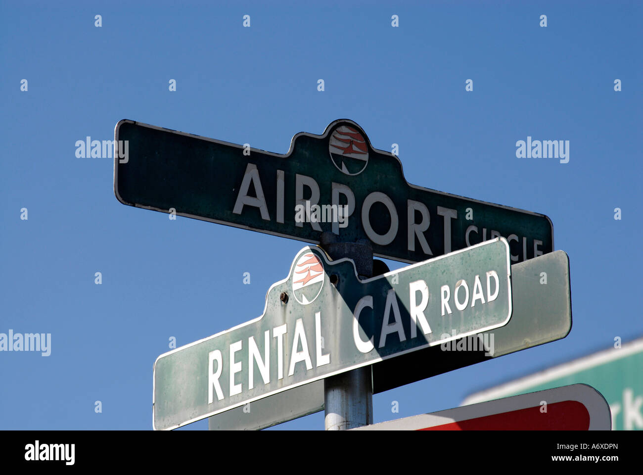 Air Port Circle And Rental Car Road Street Sign Marker At The