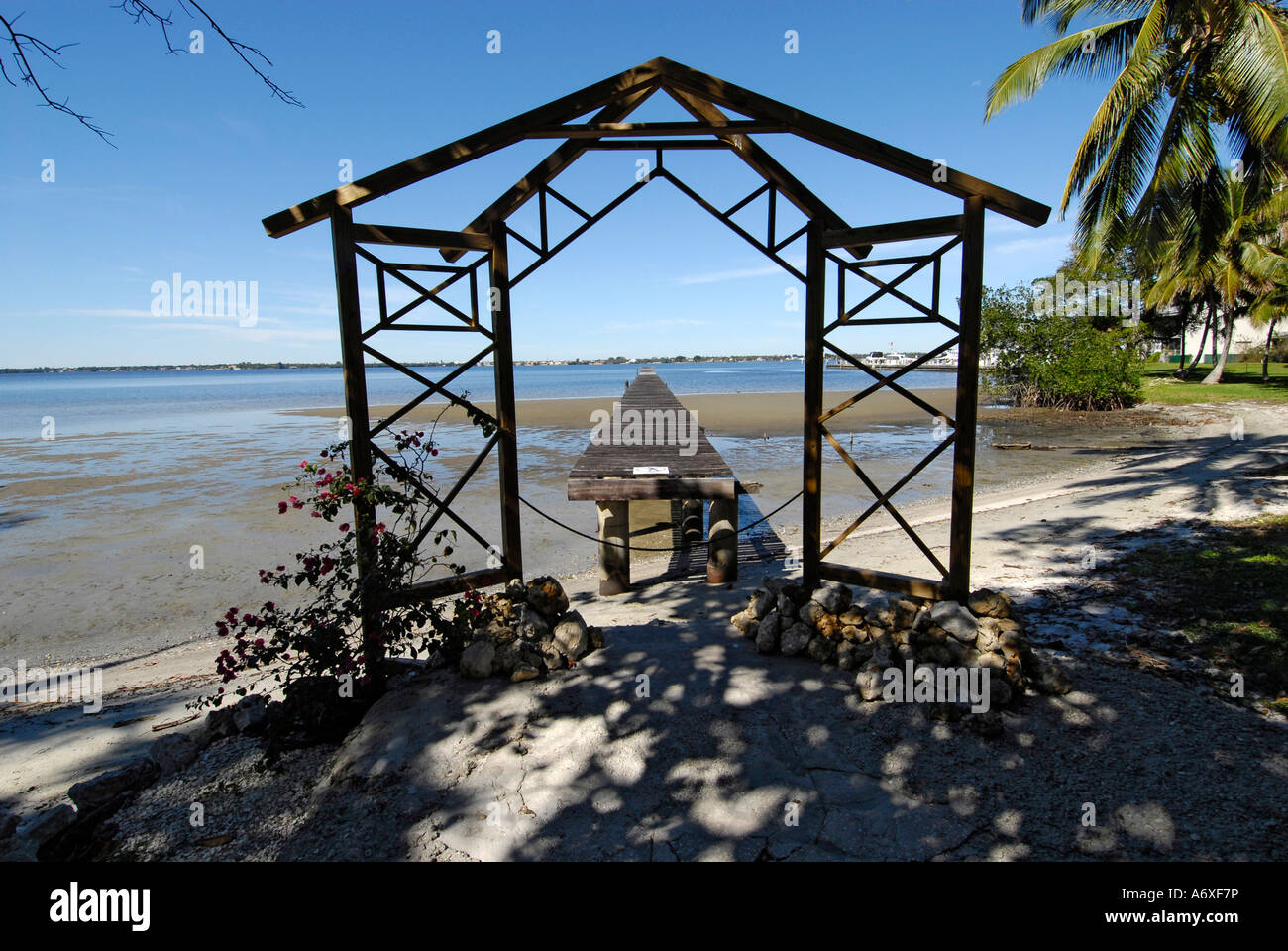 Southwest Ft Fort Meyers Myers Florida FL Edison Pier located on Edison and Ford Winter Estates Caloosahatchee River Stock Photo