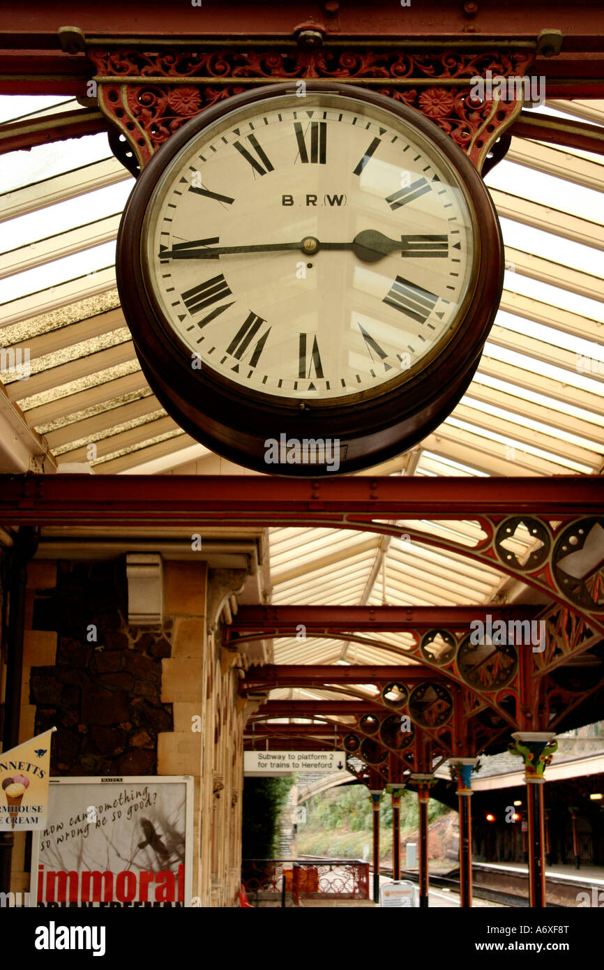 clock on the platform of great malvern train station worcestershire uk
