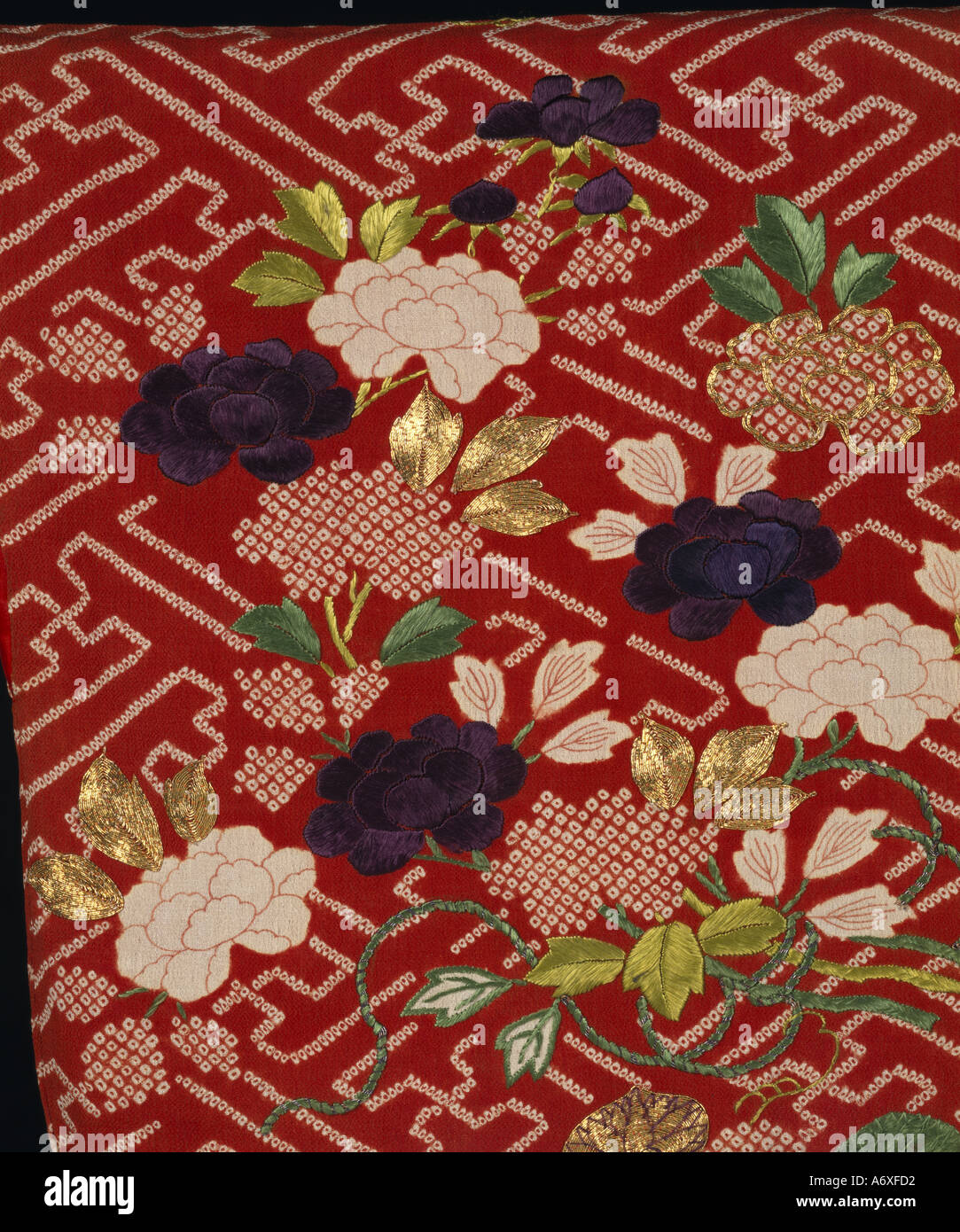 Floral details on kimono. Japan, early 19th century. Stock Photo