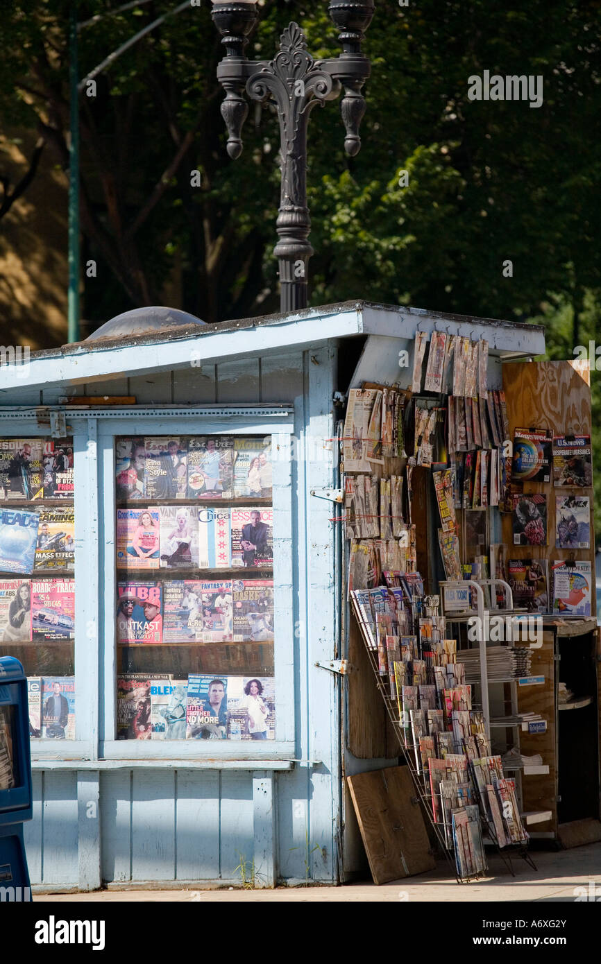 ILLINOIS Chicago Racks of magazines at stand on Division Street on north side of city Stock Photo