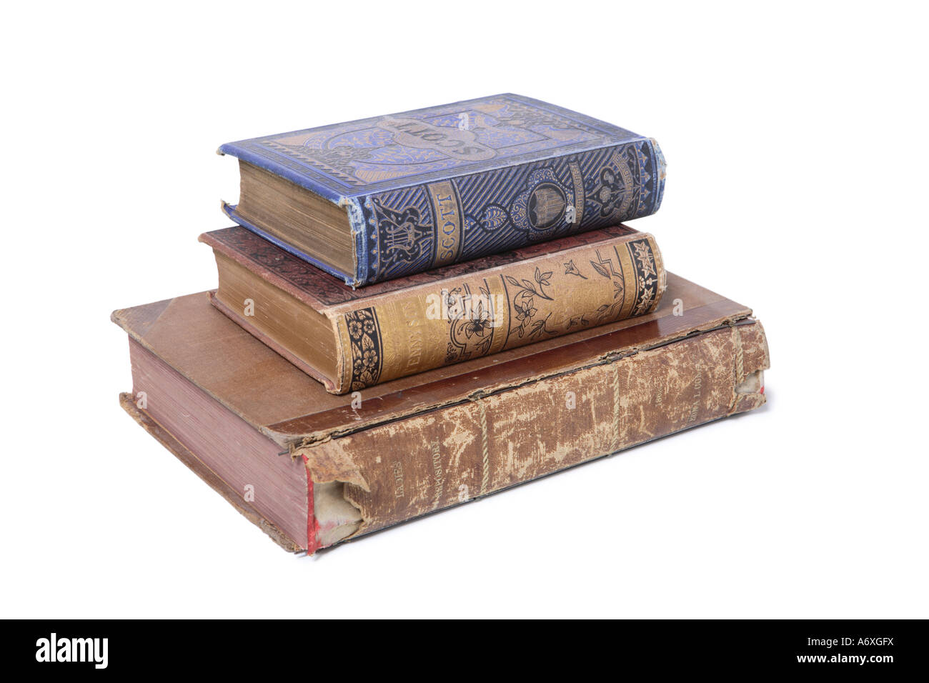 Antique books cut out on white background Stock Photo