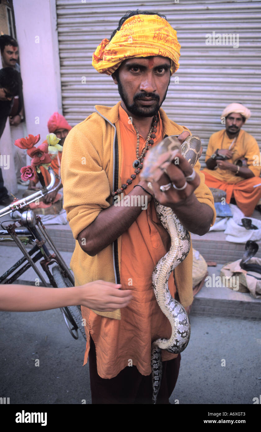 Serpent charmer from India featuring snake showoff in Thamel Kathmandu  Nepal Stock Photo - Alamy