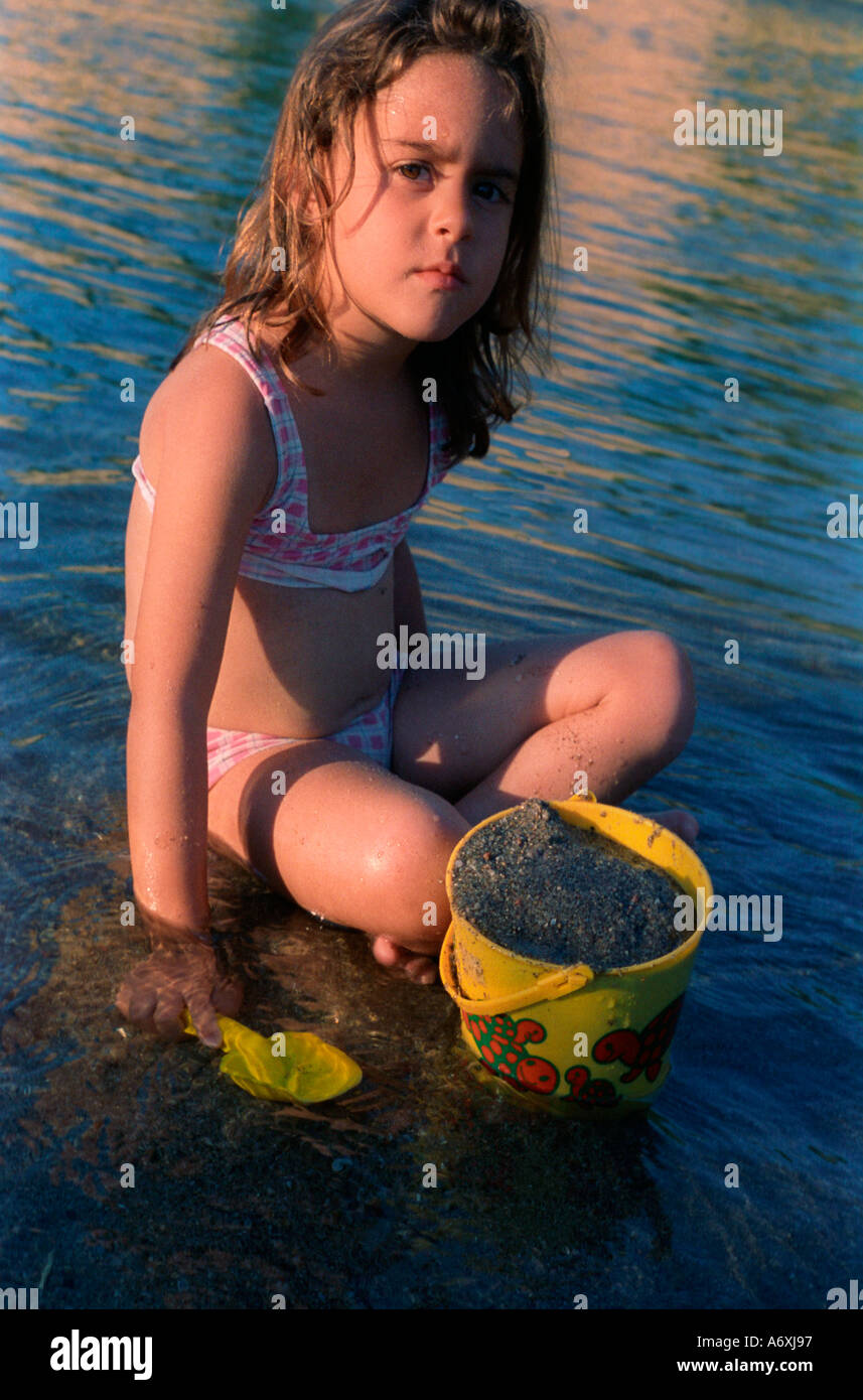 Little Girl 3 Years Old Playing In A River Shore Stock Photo Alamy