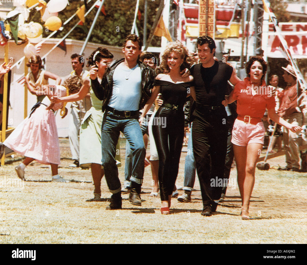 GREASE 1998 Paramount film with Olivia Newton John centre and John Travolta in black Stock Photo