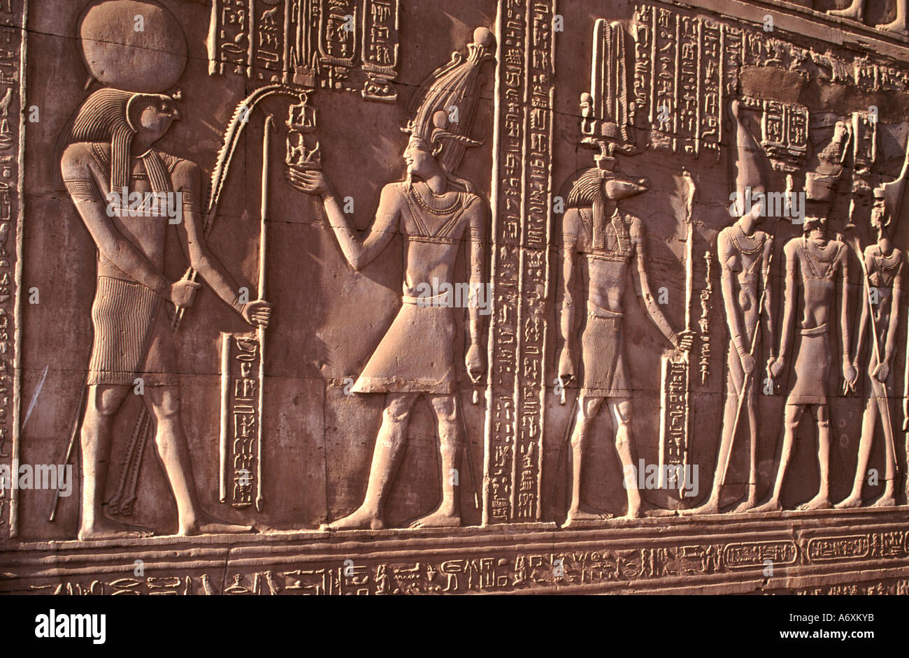 Hieroglyphics at the Temple of Hathor Dendera Egypt Stock Photo
