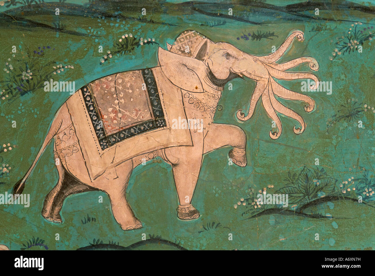 Paintings inside the palace Bundi Rajasthan state India Asia Stock Photo