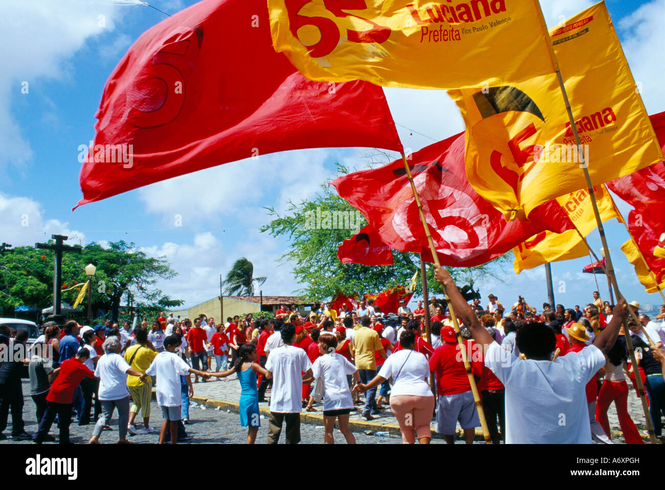 People attending a political meeting Olinda Pernambuco Brazil South America Stock Photo