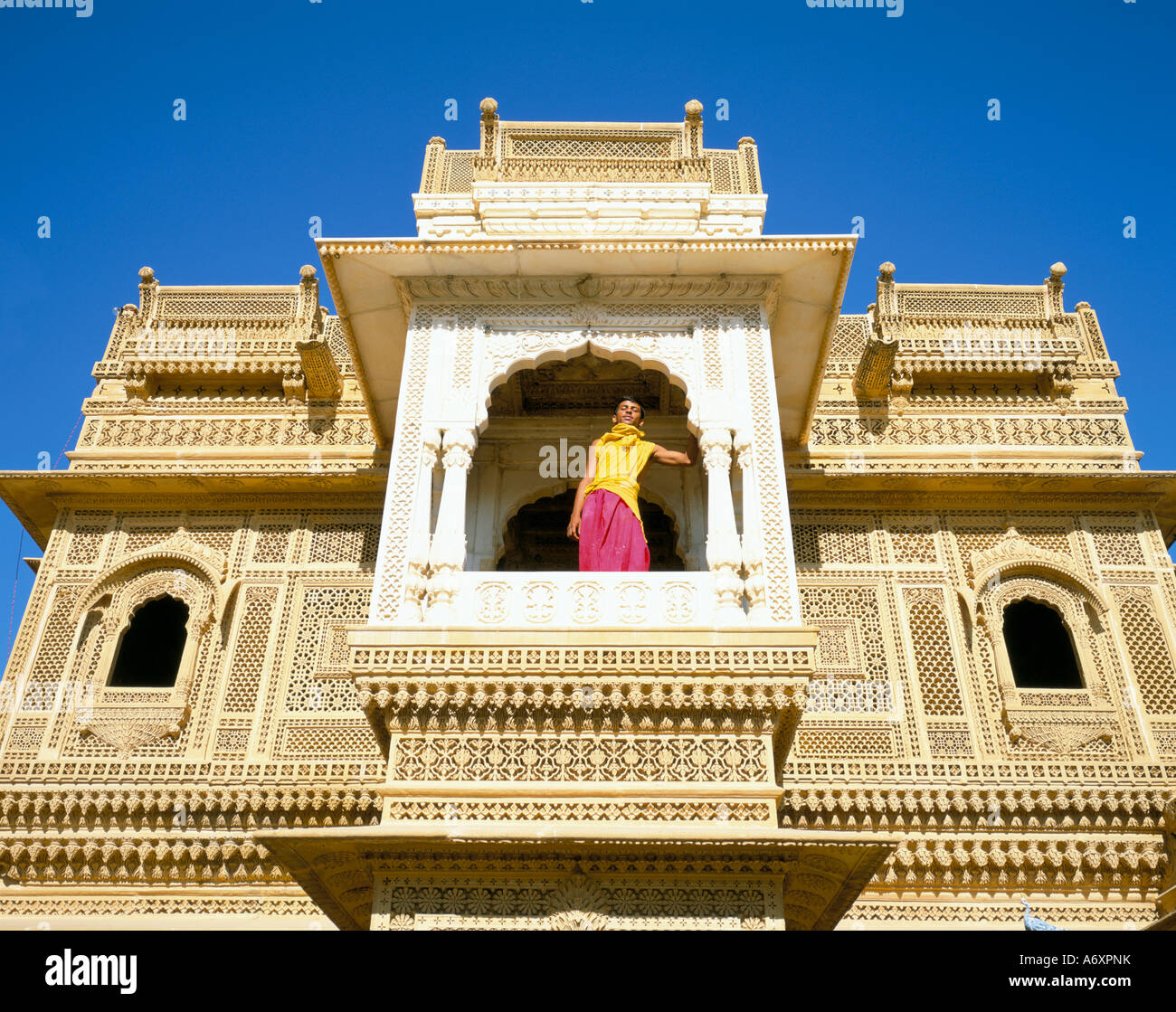 Jain priest and Jain temple Amar Sagar near Jaisalmer Rajasthan state ...