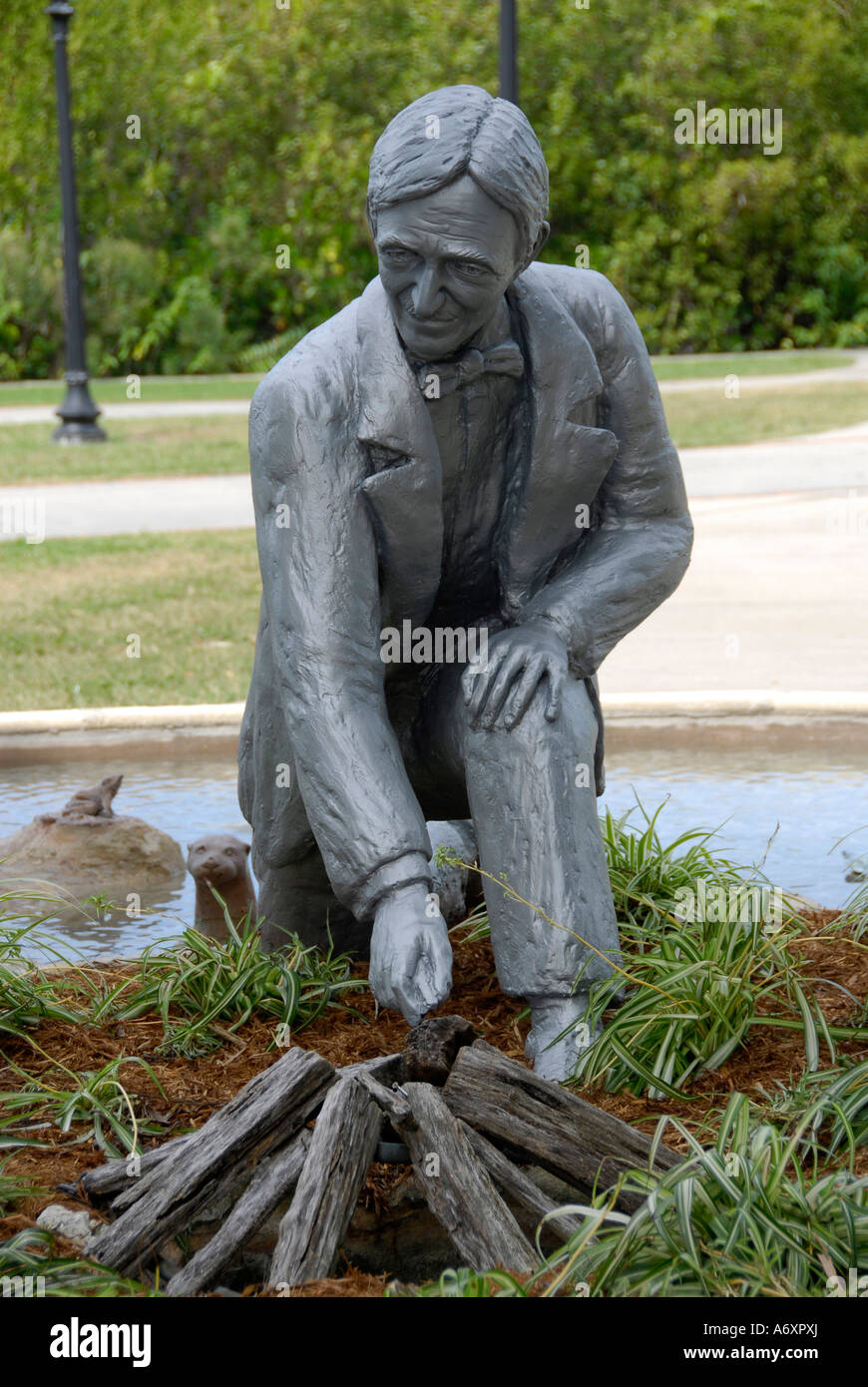 Uncommon Friends statue of Henry Ford Thomas Edison and Harvey Firestone in the Centennial Park downtown Ft Fort Myers Florida F Stock Photo