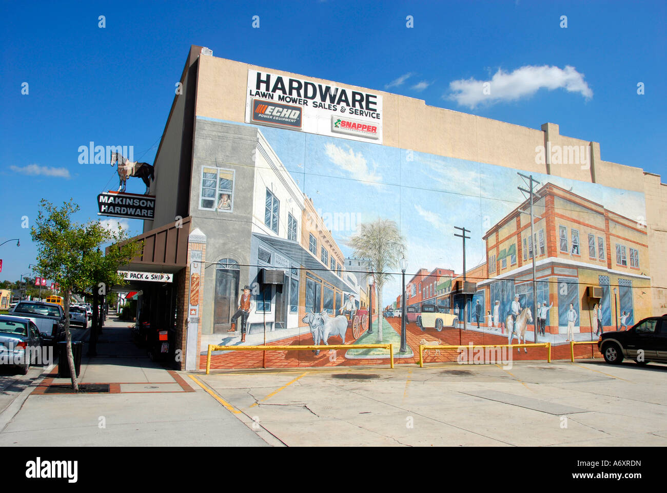 Wall Mural on Makinson Hardware Store in Downtown Kissimmee Orlando Disney Theme Park Area Florida US Stock Photo