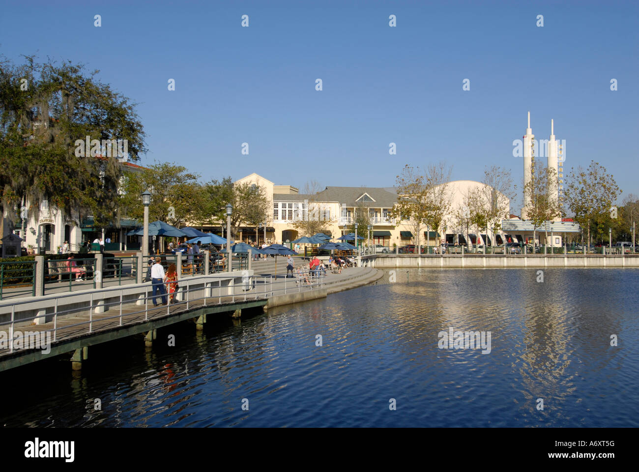 Waterfront in Celebration Florida near Kissimmee Orlando Disney Theme Park Area US Stock Photo