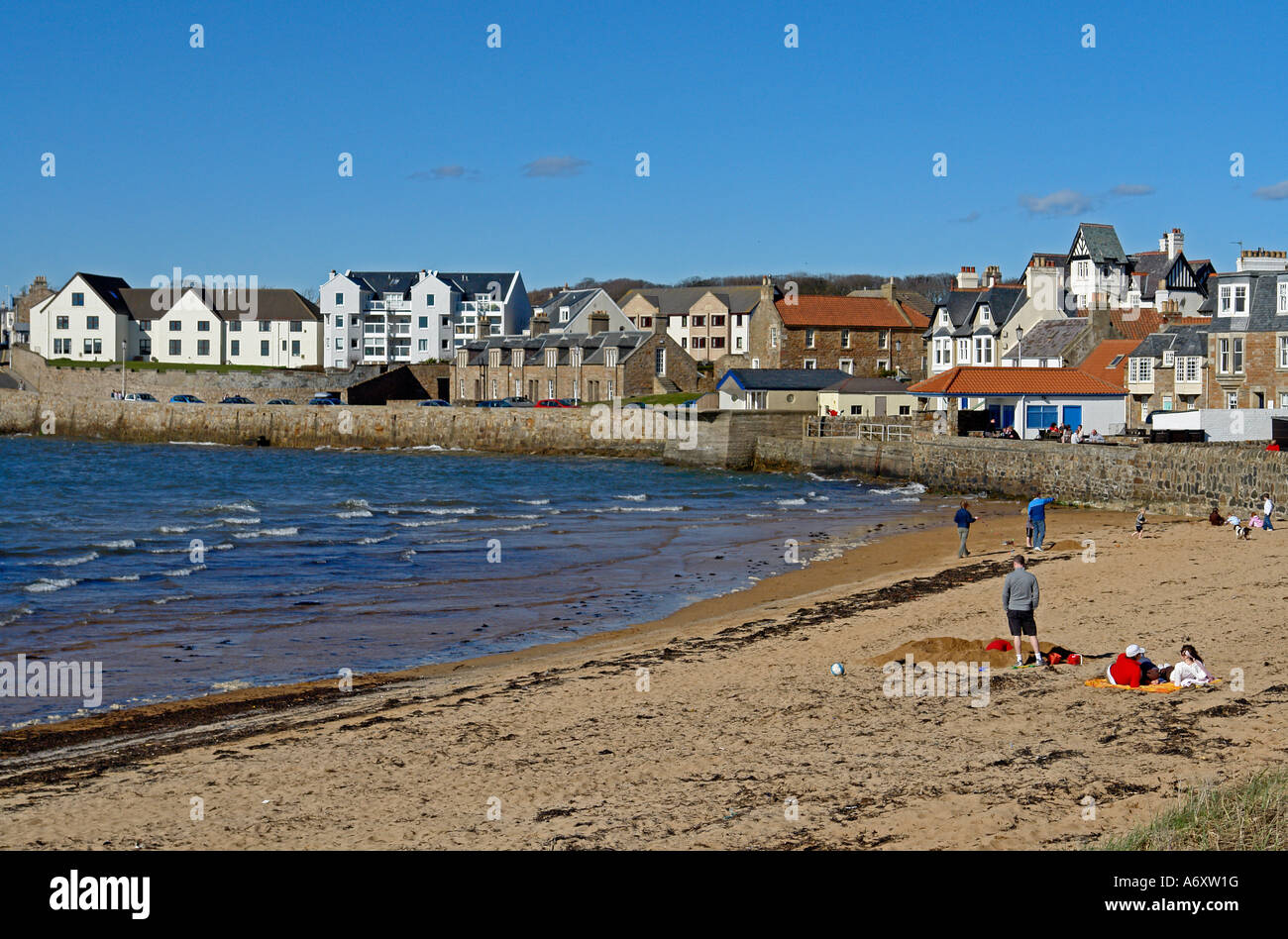 Elie beach and town Fife Scotland on a sunny spring day with Stock ...