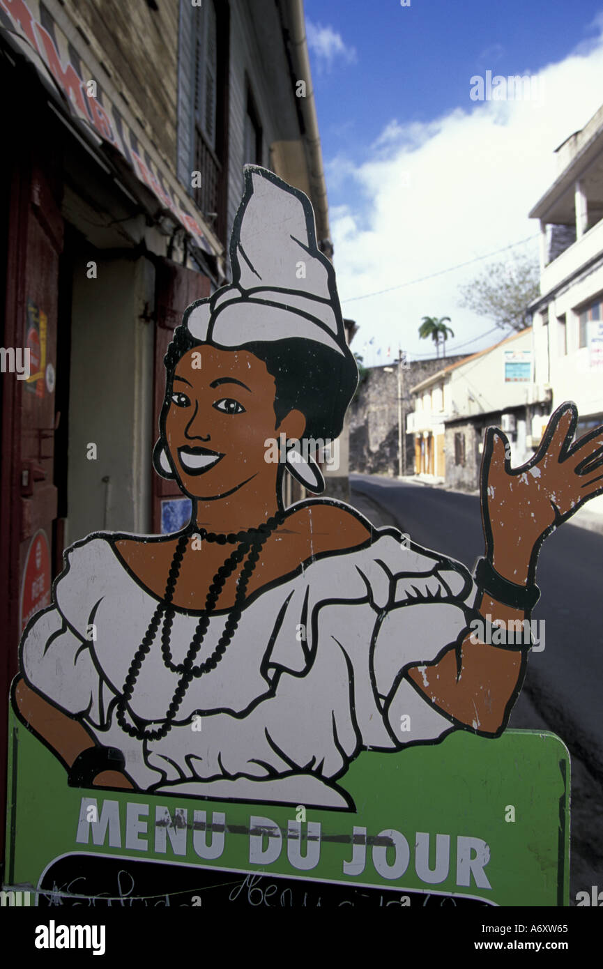 Caribbean, French West Indies, Martinique, Sainte, Pierre. Town Cafe, Menu du jour Stock Photo