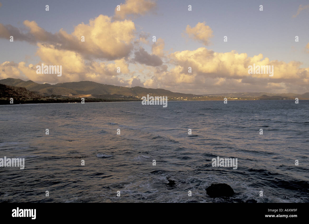 Caribbean, French West Indies, Martinique. Le Diamant; Grande Anse du Diamant, sunset Stock