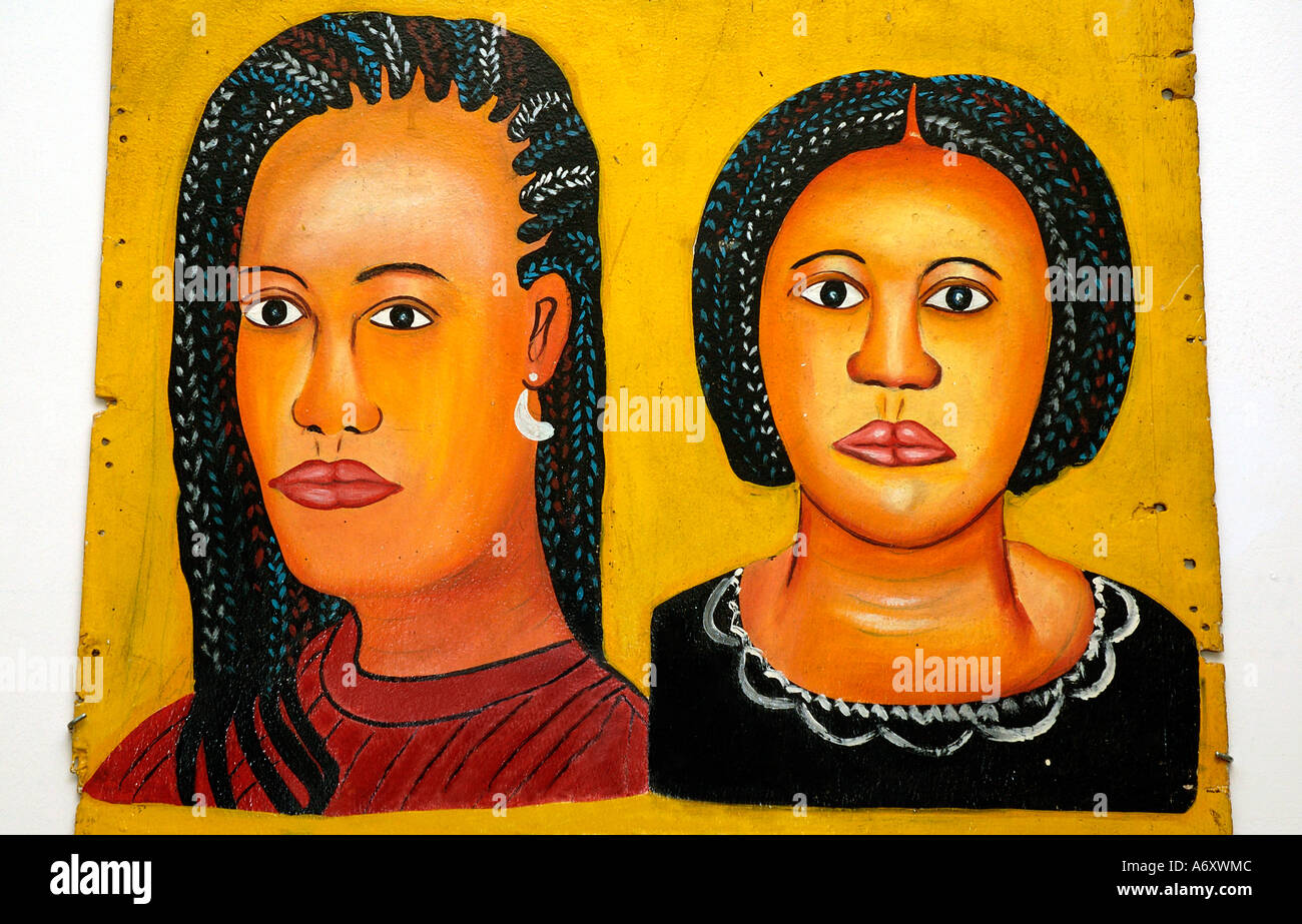 A painted signboard in a hairdressing salon. Republic of Mali Western Africa Stock Photo
