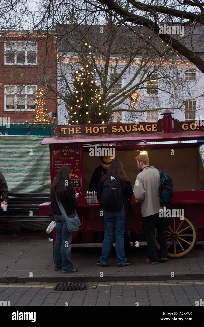 Hot sausage vendor in traditional mobile stall St Sampson s Square York