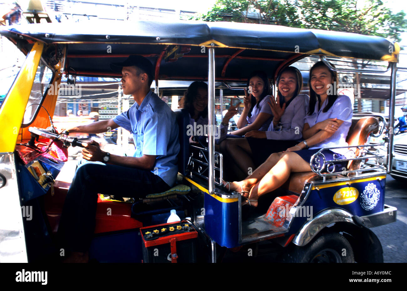 School girl girls schoolgirl Tuk tuk Thailand Thai Stock Photo 6668