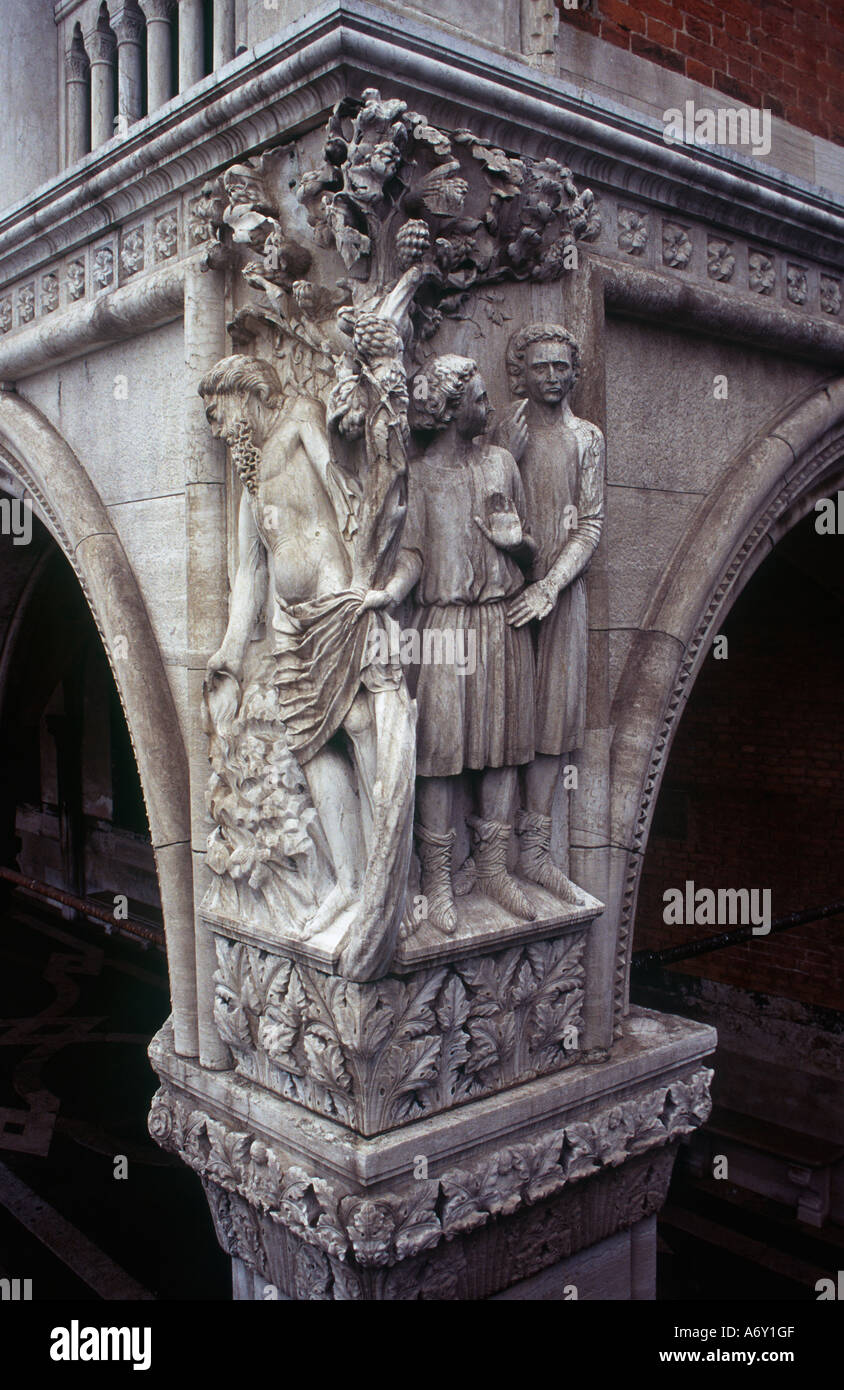 The Drunkenness of Noah relief on the Doges Palace Venice Italy Stock Photo