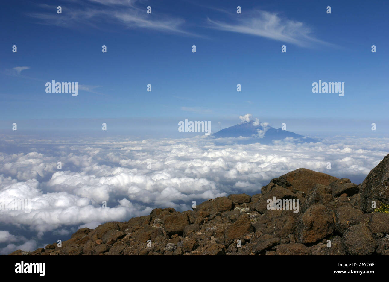 Mount Meru from Mount Kilimanjaro, Tanzania, Africa Stock Photo
