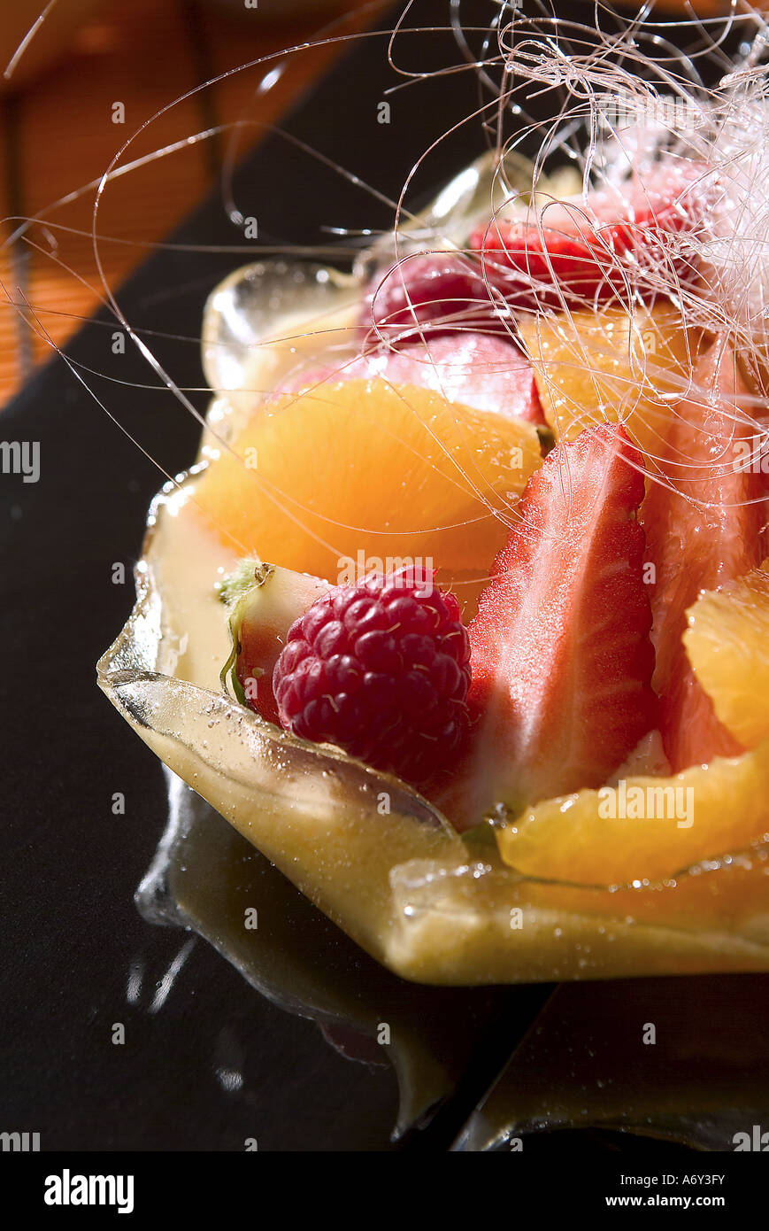 Fruit zabaglione in caramel cup Stock Photo Alamy