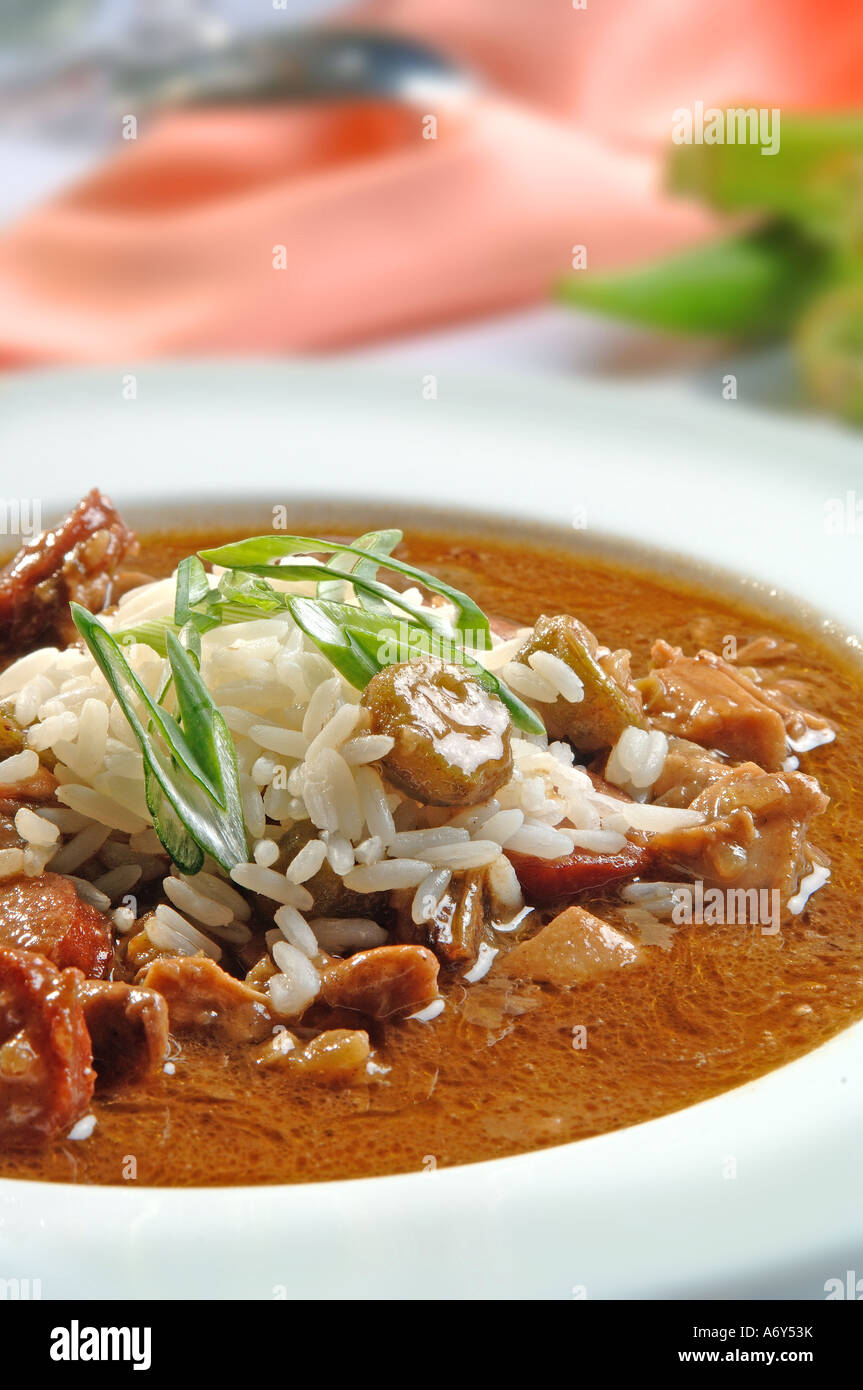 Chicken and smoked chorizo sausage gumbo Stock Photo