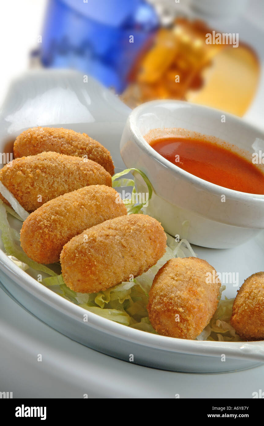 Ham Pork And Cheese Croquettes Creole Recipe Stock Photo Alamy