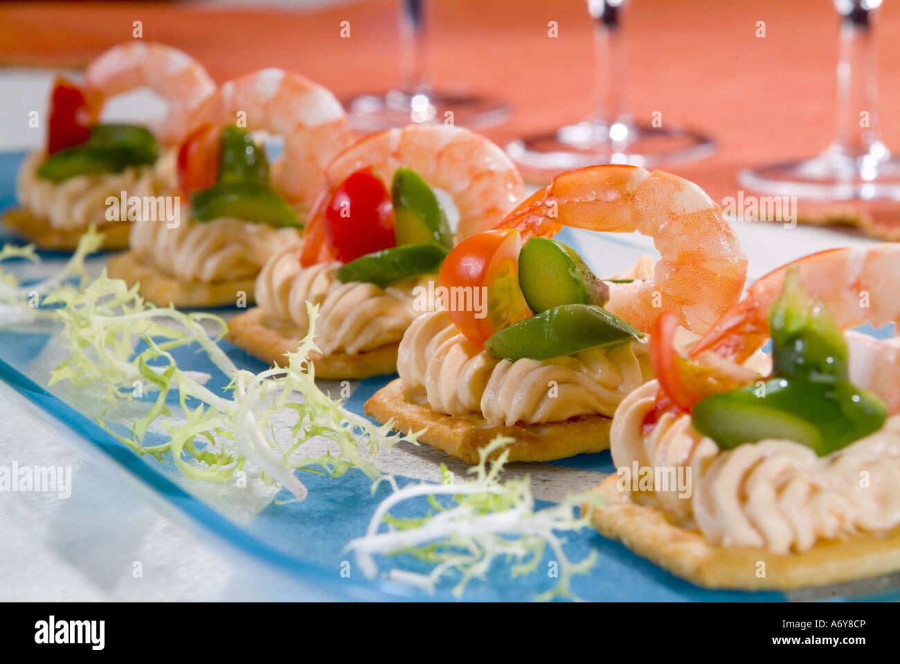Tray Of Toasts With Salmon Philadelphia Cheese Asparagus And