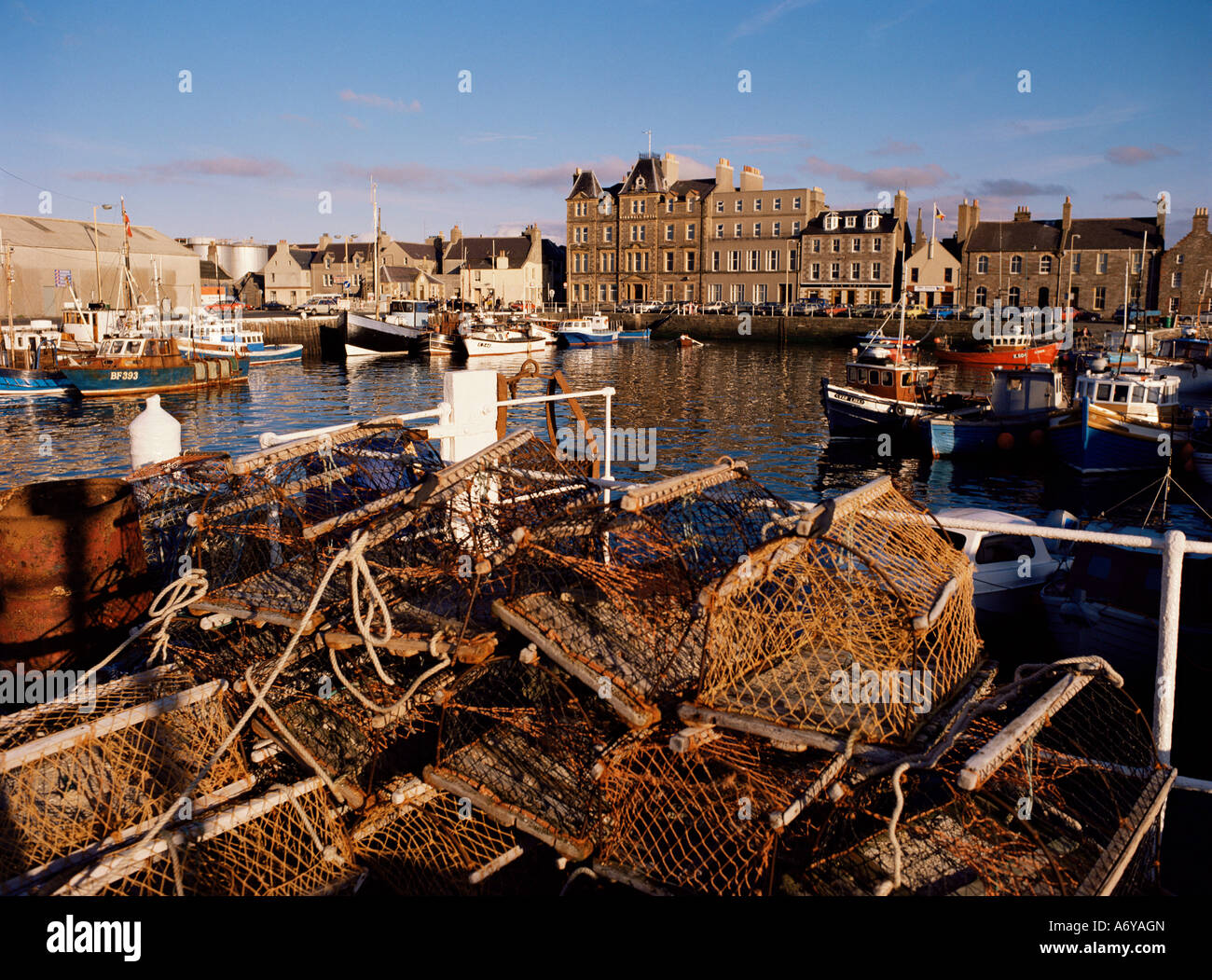 Evening sunlight Kirkwall harbour Mainland Orkneys Scotland United Kingdom Europe Stock Photo