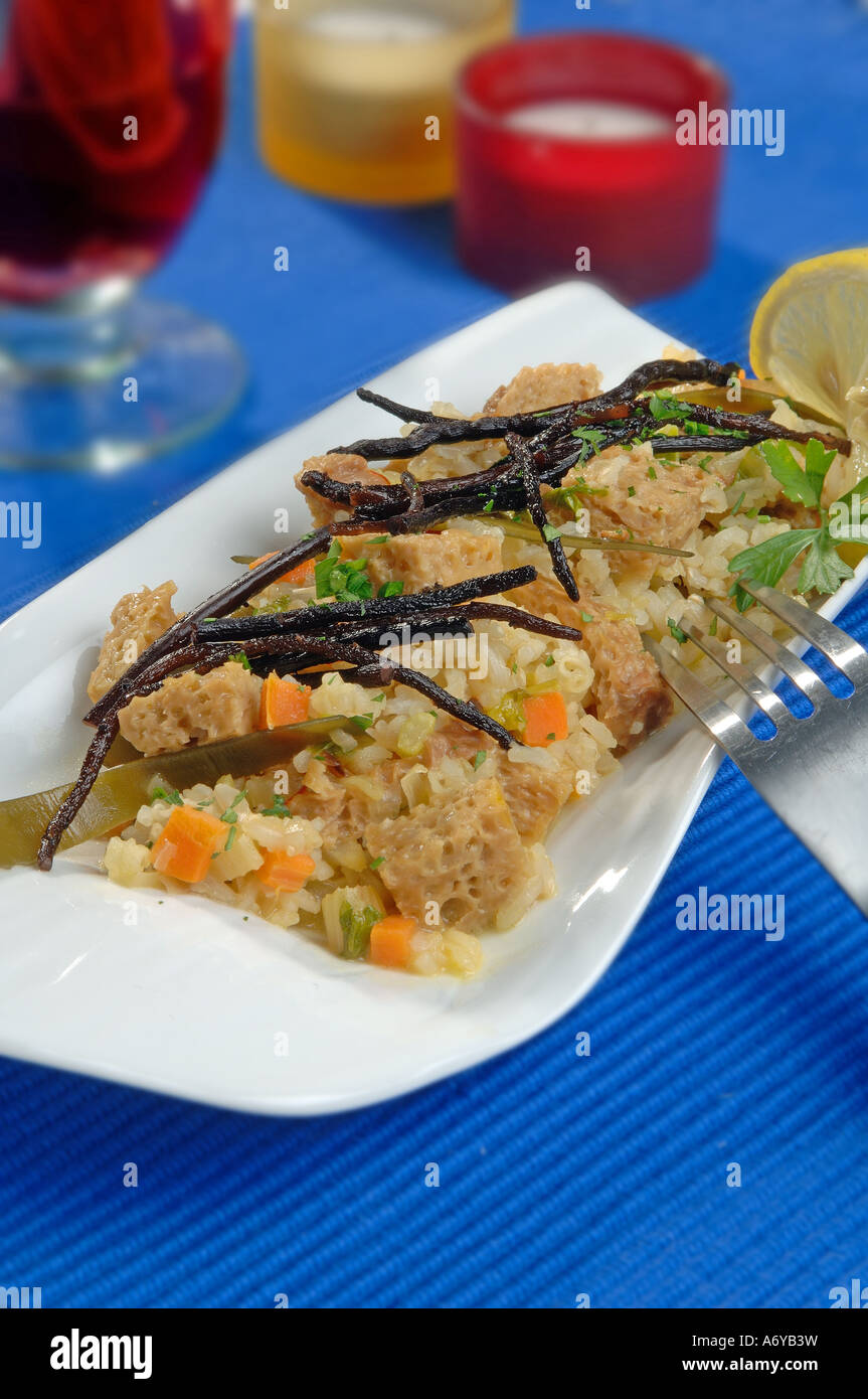 Vegetarian paella rice with marinara sauce Stock Photo