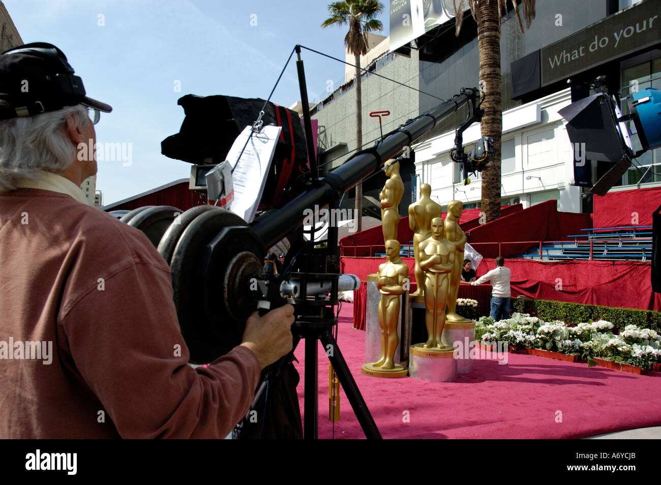 Telescopic camera crane system operator working at the Academy Awards