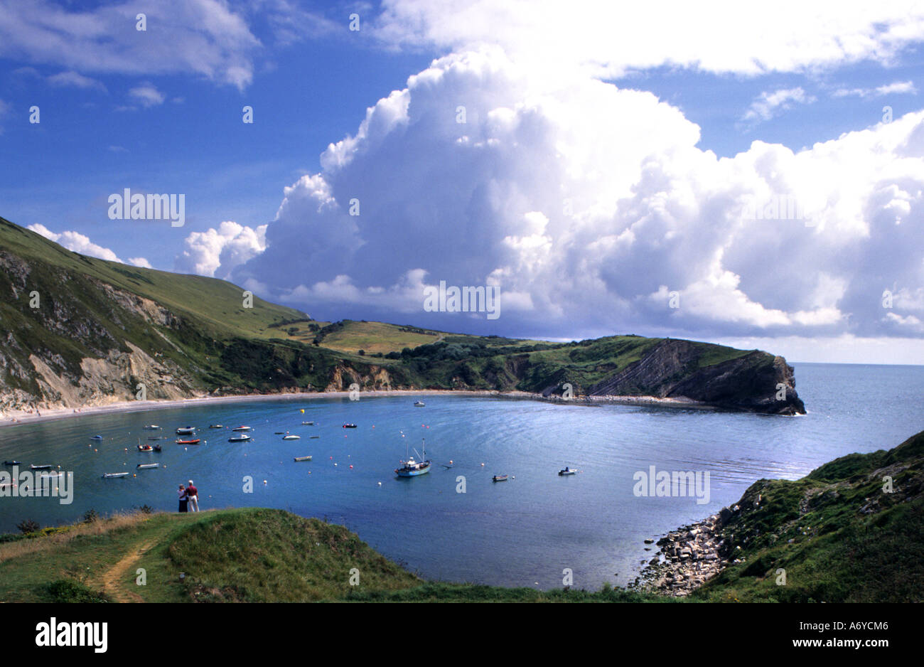 Lulworth Cove is a cove near the village of West Lulworth, on the Jurassic Coast  Dorset, south England. United Kingdom Stock Photo