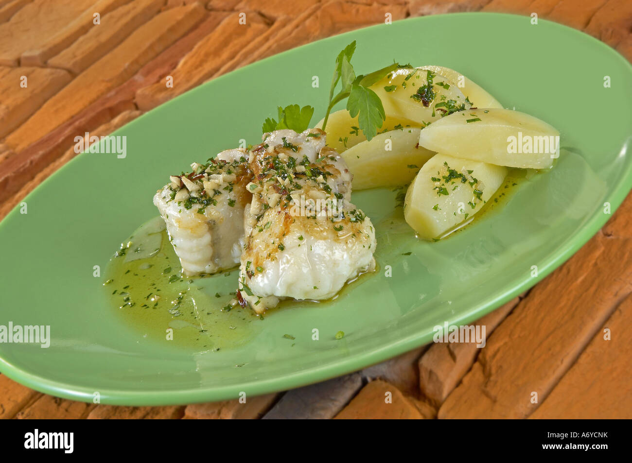 Roast monkfish fillets Stock Photo Alamy