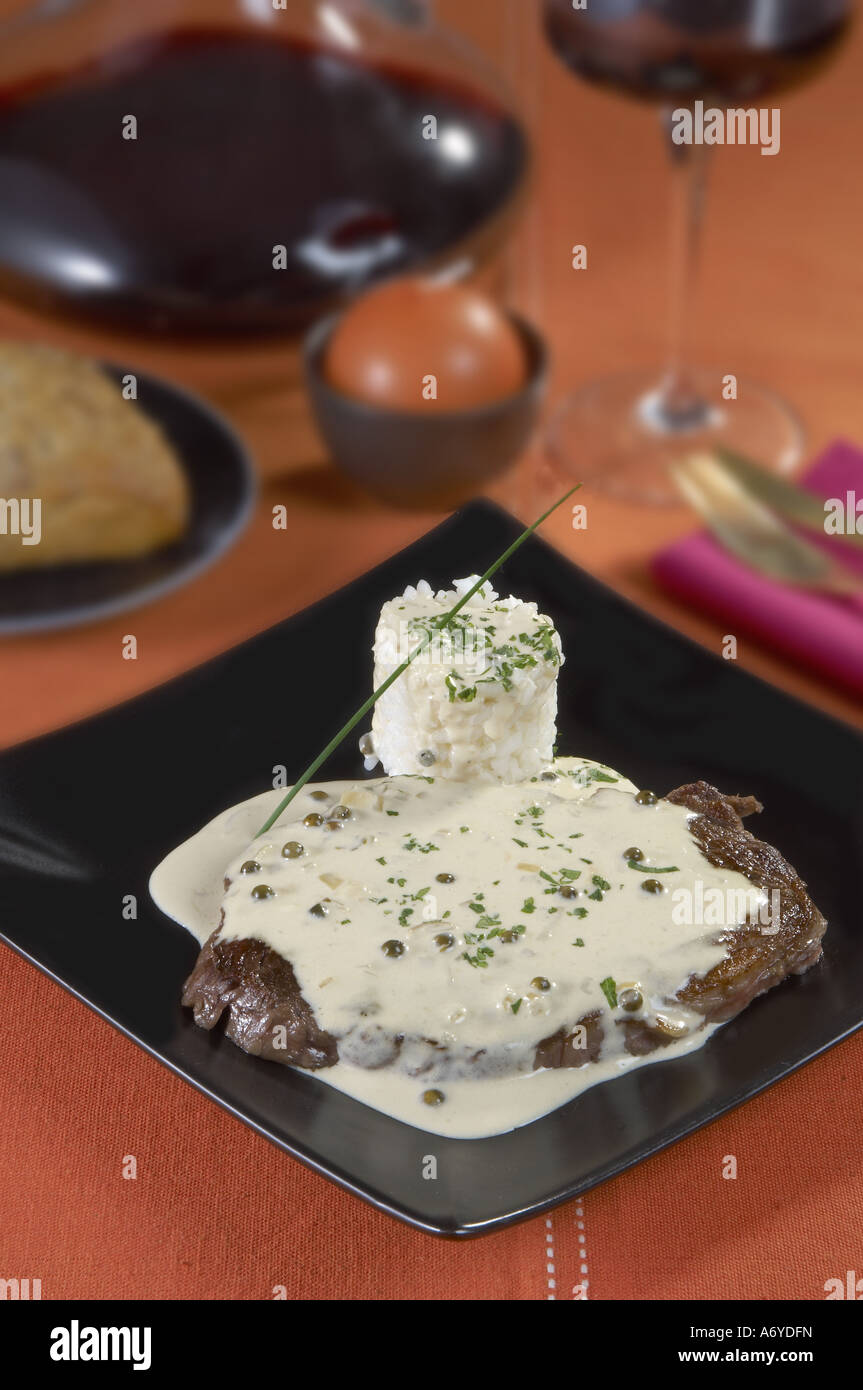 Entrecôte steak with green pepper Stock Photo Alamy