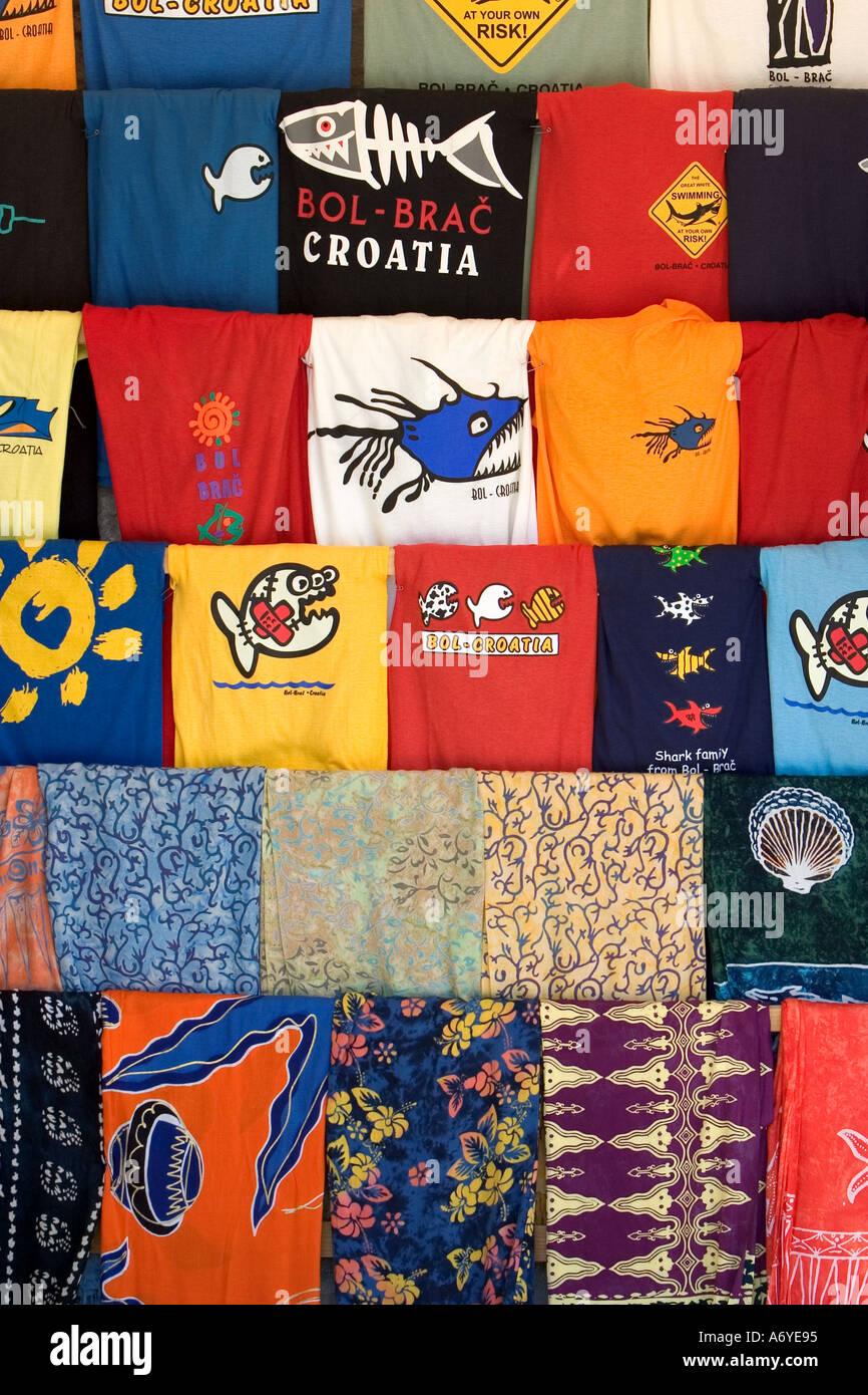 T Shirts for sale at Bol on the Croatian Island of Brac Stock Photo
