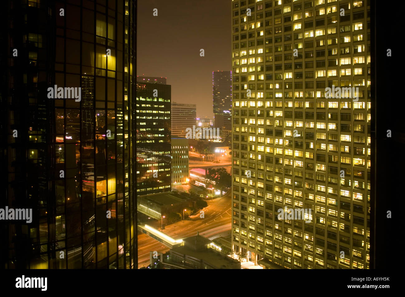 Downtown cityscape at night Los Angeles California Stock Photo
