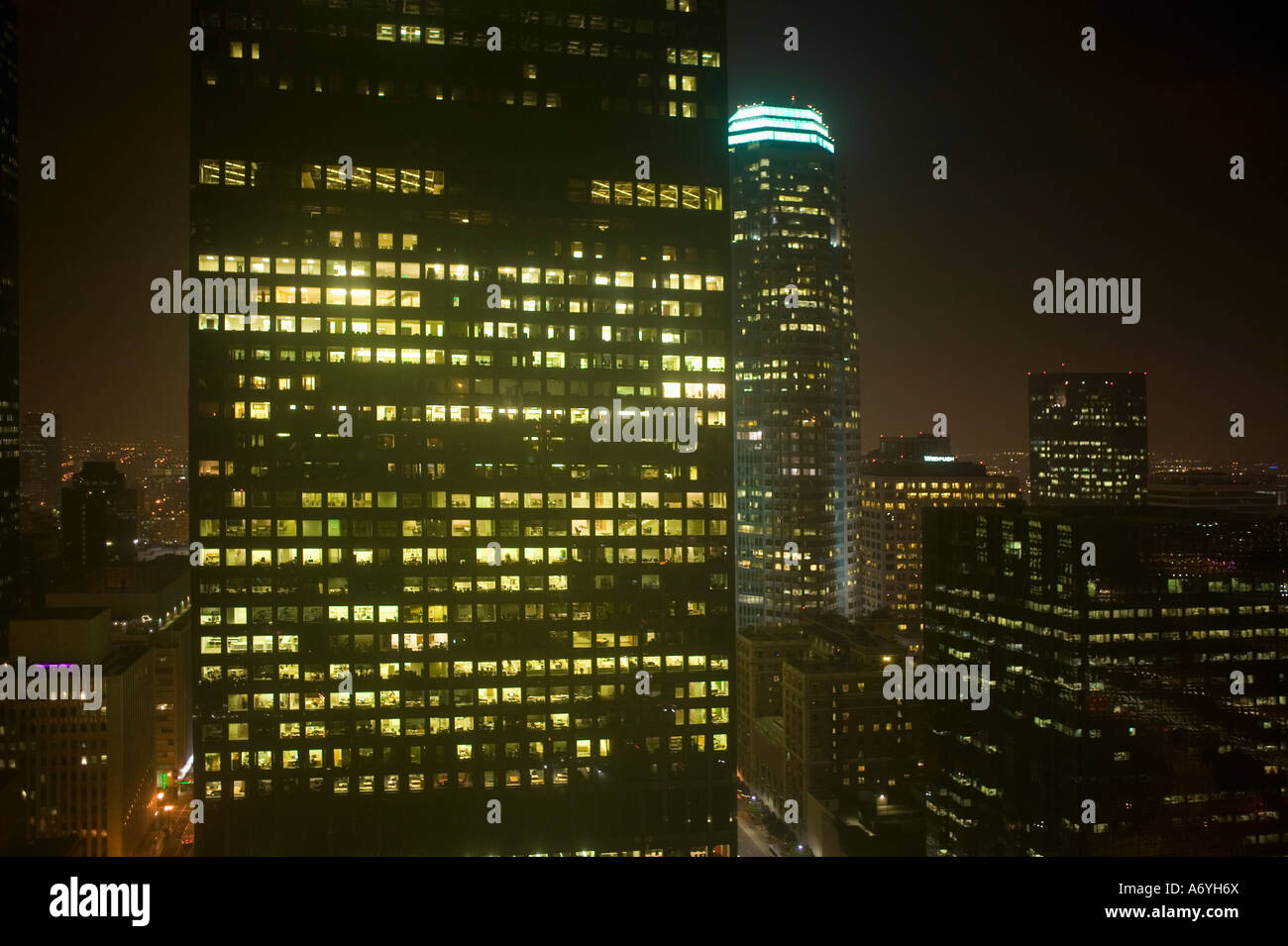 Downtown cityscape at night Los Angeles California Stock Photo