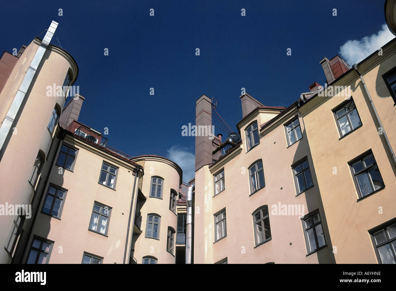 View of Very typical apartment complex in Stockholm from early 1900's Stock ...
