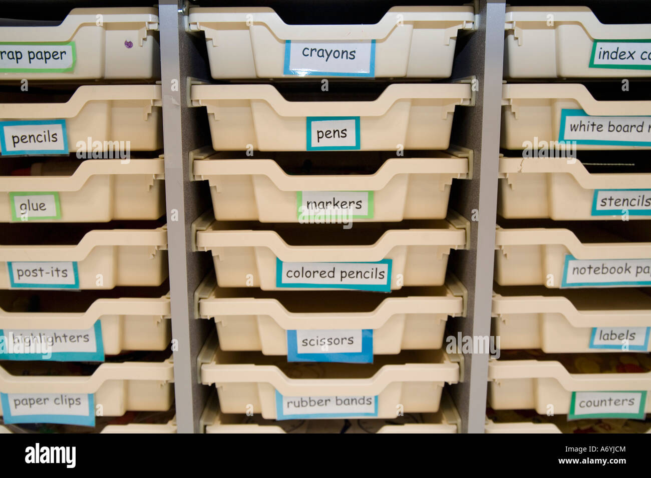 A plastic chest of drawers in a classroom Stock Photo Alamy