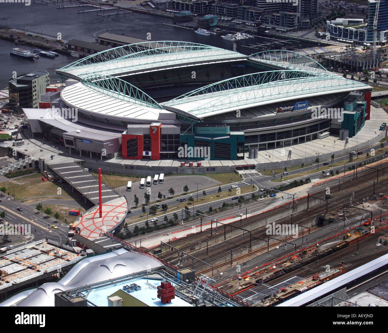 Aerial view of the Telstra dome stadium in Melbourne Stock Photo