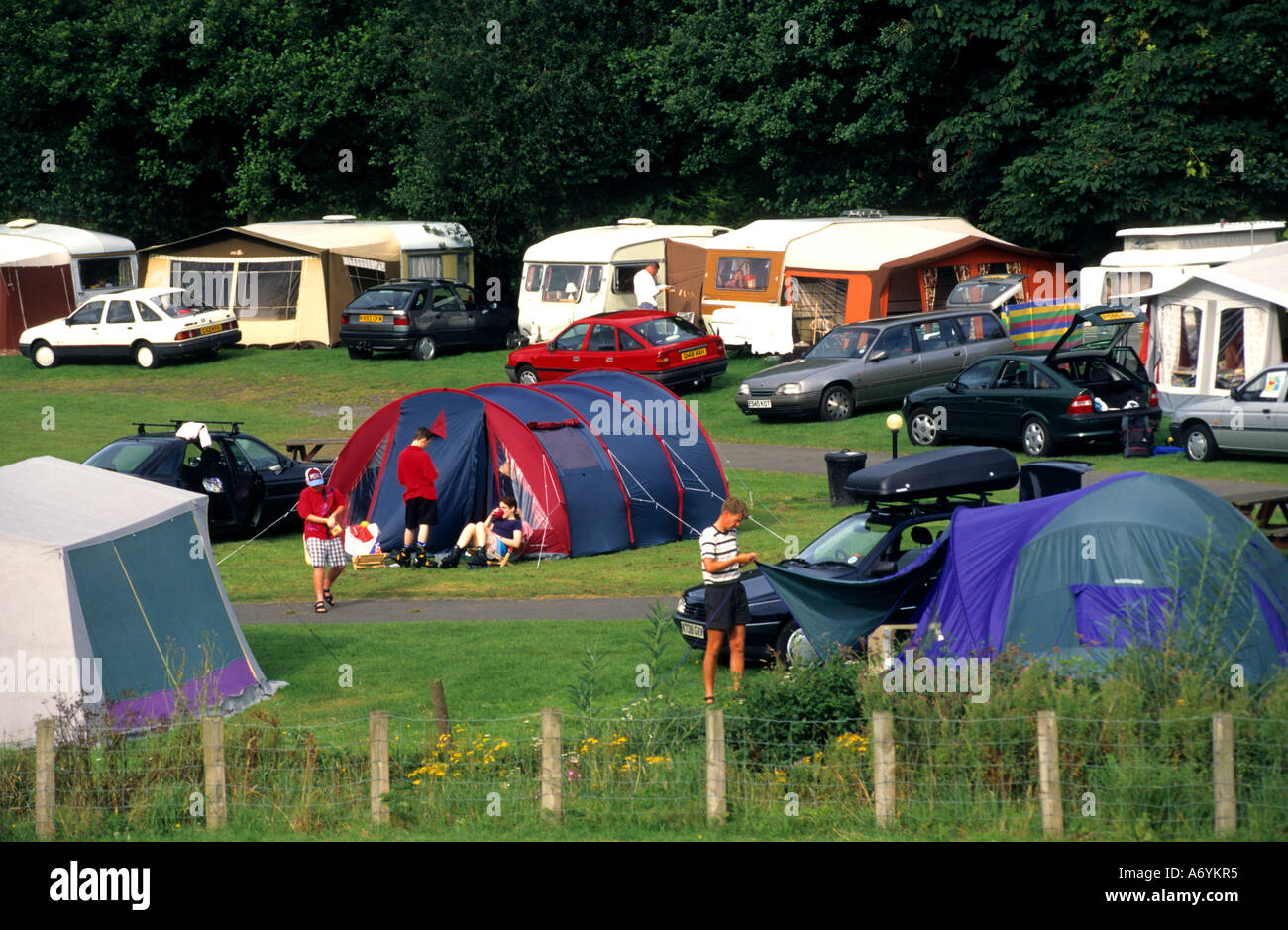 Campsite camp camping campground tent camper British England English United Kingdom Stock Photo