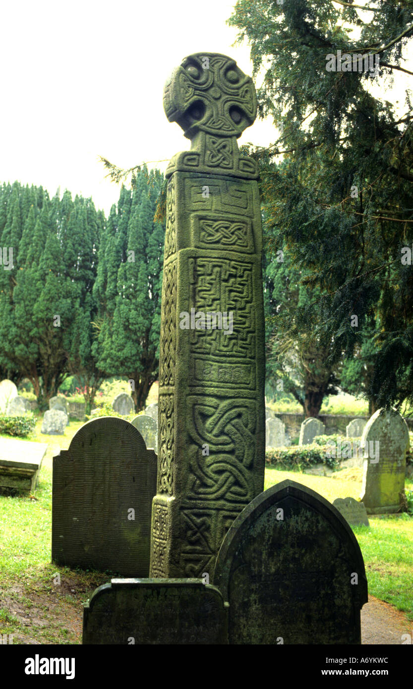 Wales Celtic Cross tomb tombstone grave graveyard gravestone cemetery Stock Photo