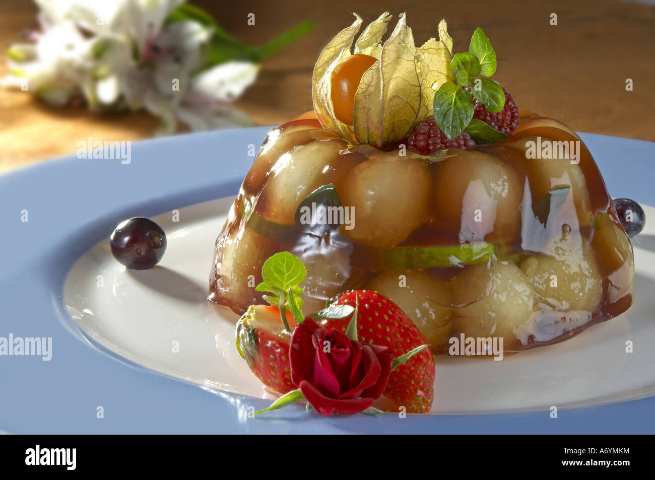 Port wine jelly with melon and figs Stock Photo Alamy